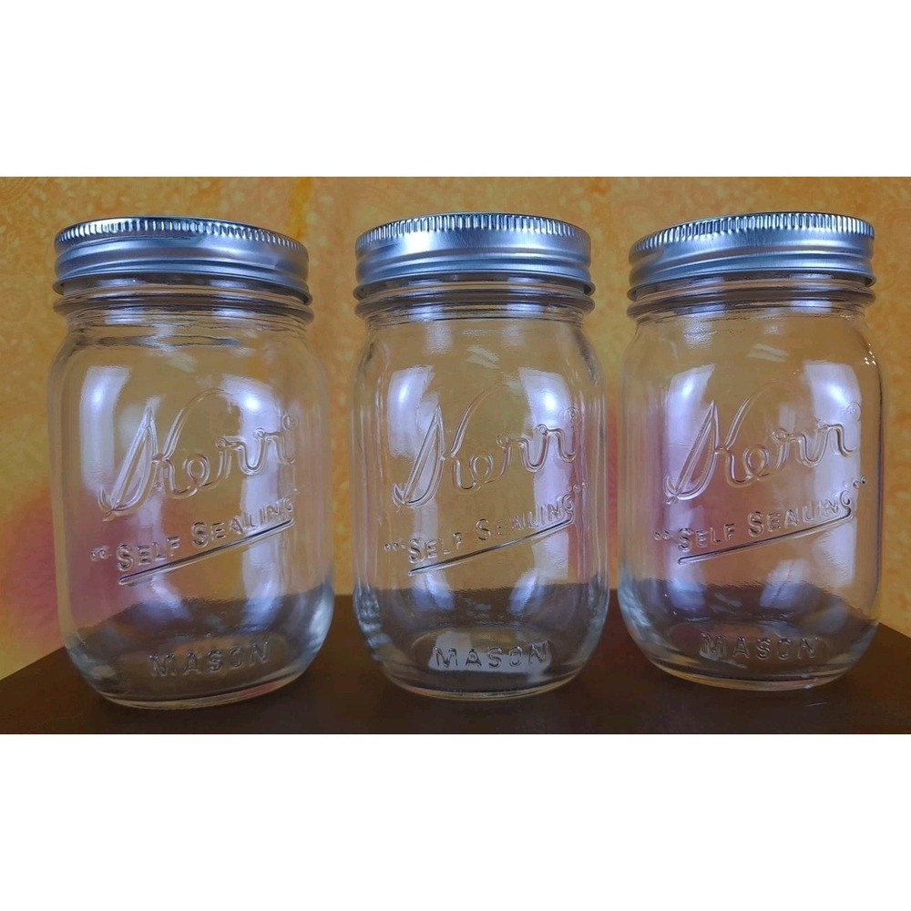 Set Of 3 Vtg Mason Pint Canning Jars Clear Kerr Ball Self‎ Sealing-Trade Mark